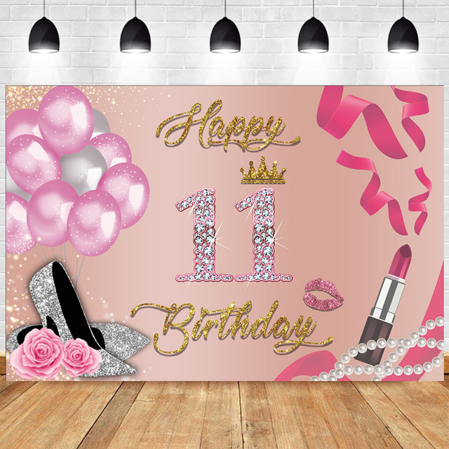 Fotografia fundo da menina flor, pano de fundo de 11 anos, feliz  aniversário festa, banner fotográfico, suporte para 11 anos de idade meninas  e meninos - AliExpress